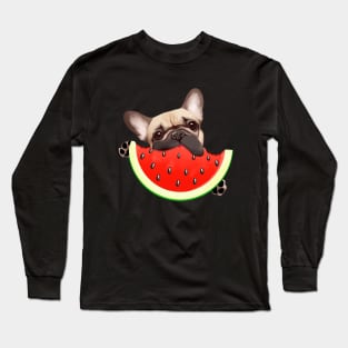 French bulldog and Watermelon, summer time with frenchie Long Sleeve T-Shirt